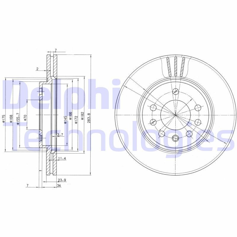 DELPHI BG2750: Piduriketas Ø: 284mm, õhutusega, Ø: 284mm, õlitatud