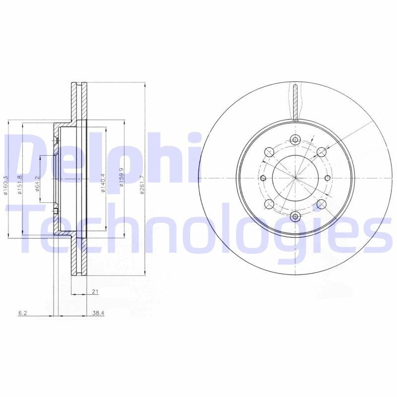 DELPHI BG2759: Piduriketas Ø: 262mm, õhutusega, Ø: 262mm, õlitatud