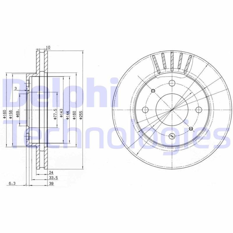 DELPHI BG2763: Piduriketas Ø: 256mm, õhutusega, Ø: 256mm, õlitatud