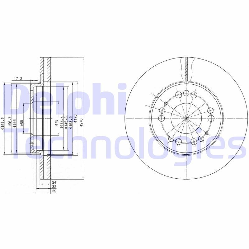 DELPHI BG2765: Piduriketas Ø: 276mm, õhutusega, Ø: 276mm