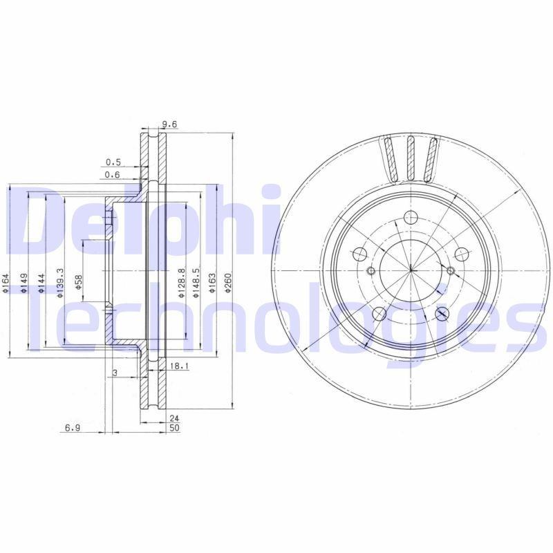 DELPHI BG2767: Piduriketas Ø: 260mm, õhutusega, Ø: 260mm, õlitatud