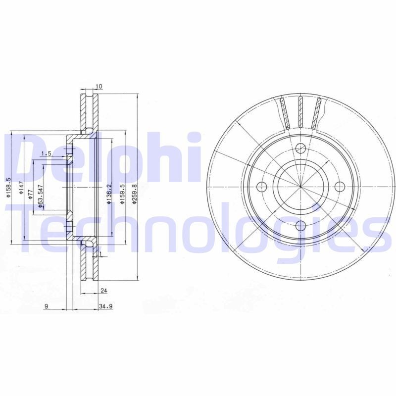 DELPHI BG2780: Piduriketas Ø: 260mm, õhutusega, Ø: 260mm, õlitatud