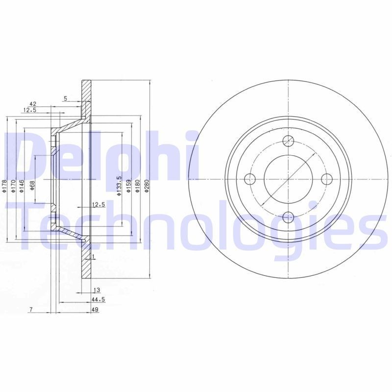 DELPHI BG2783: Piduriketas Ø: 280mm, täis, Ø: 280mm, õlitatud