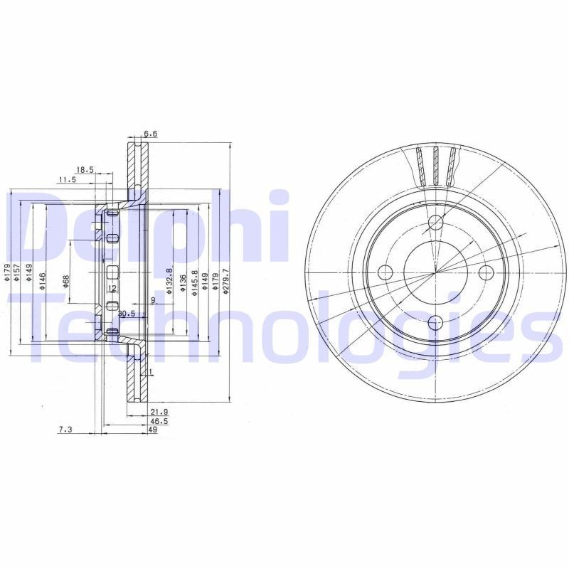 DELPHI BG2784: Piduriketas Ø: 280mm, õhutusega, Ø: 280mm, õlitatud