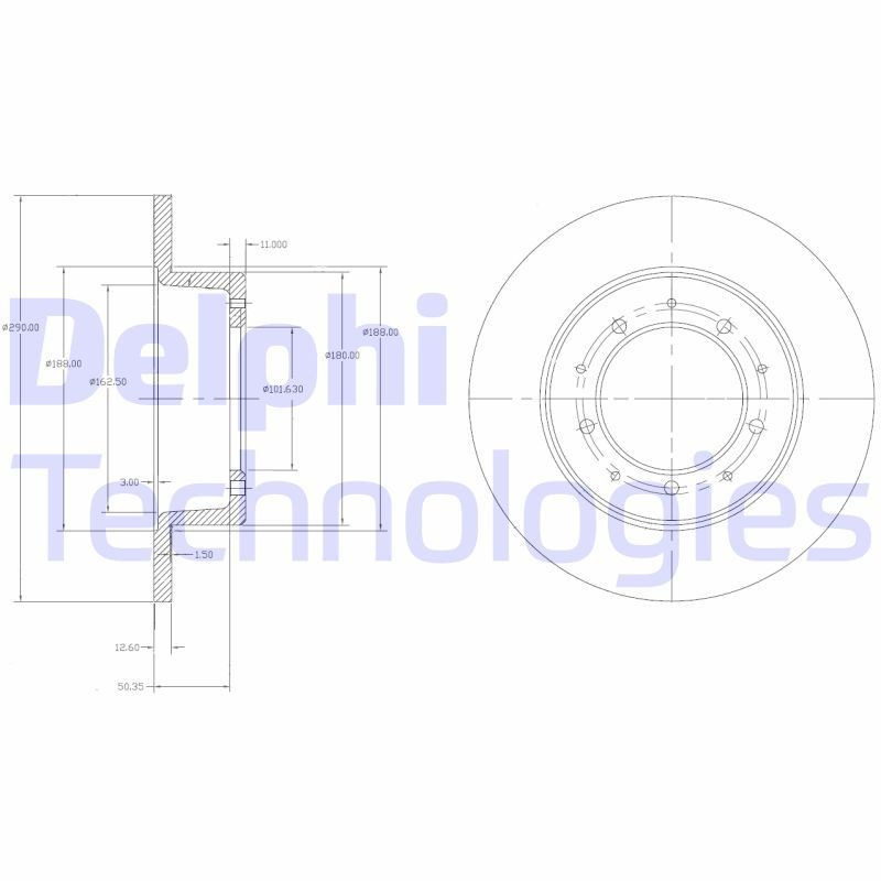 DELPHI BG2799: Piduriketas Ø: 291mm, täis, Ø: 291mm, õlitatud