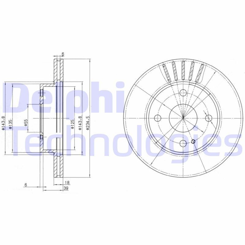 DELPHI BG2802: Piduriketas Ø: 235mm, õhutusega, Ø: 235mm, õlitatud