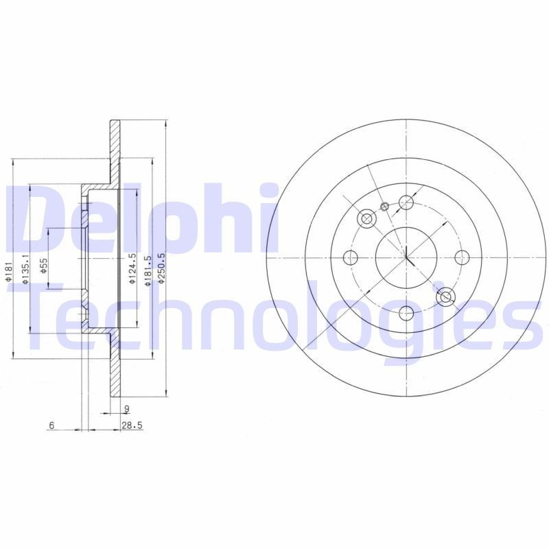 DELPHI BG2805: Piduriketas Ø: 251mm, täis, Ø: 251mm, õlitatud