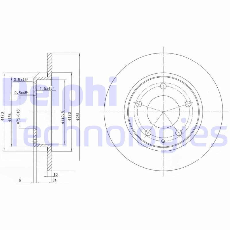 DELPHI BG2806: Piduriketas Ø: 261mm, täis, Ø: 261mm, õlitatud