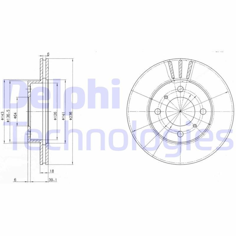 DELPHI BG2810: Piduriketas Ø: 236mm, õhutusega, Ø: 236mm, õlitatud