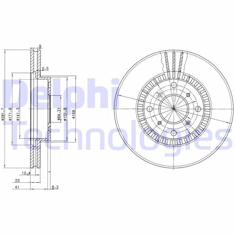 DELPHI BG2815: Piduriketas Ø: 282mm, õhutusega, Ø: 282mm, õlitatud