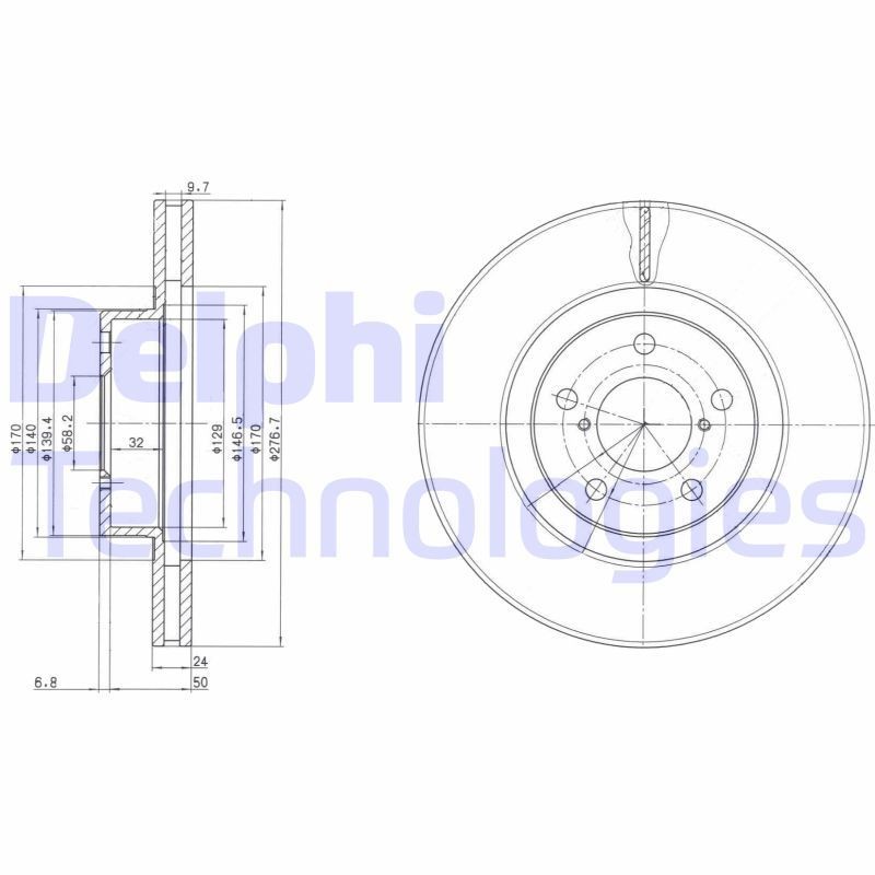 DELPHI BG2827: Piduriketas Ø: 277mm, õhutusega, Ø: 277mm