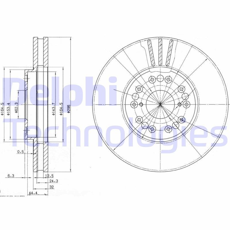DELPHI BG2829: Piduriketas Ø: 296mm, õhutusega, Ø: 296mm, õlitatud