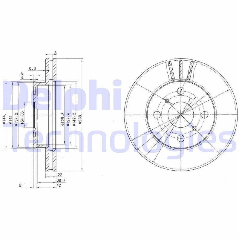 DELPHI BG2835: Piduriketas Ø: 238mm, õhutusega, Ø: 238mm