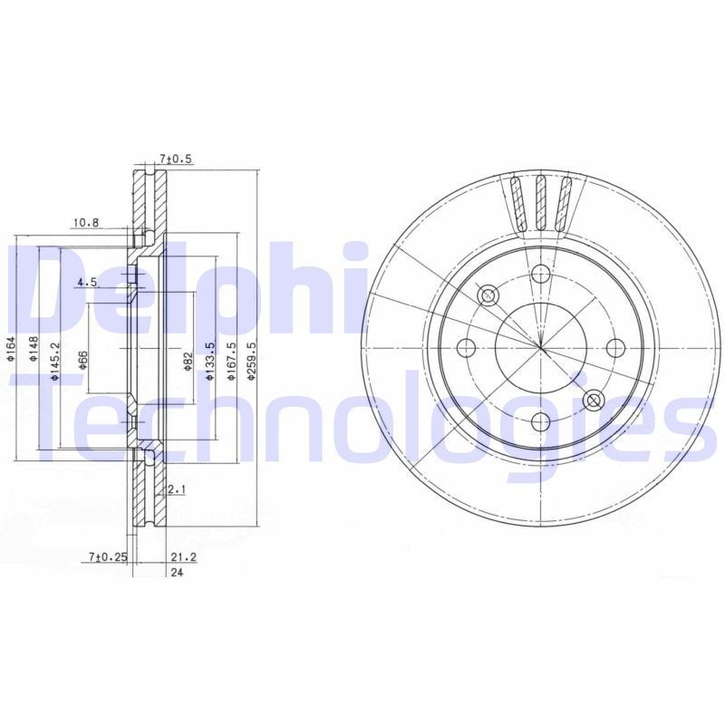 DELPHI BG2871: Piduriketas Ø: 260mm, õhutusega, Ø: 260mm, õlitatud