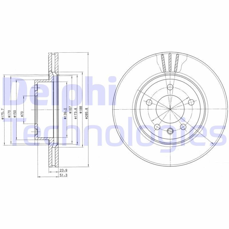DELPHI BG2908: Piduriketas Ø: 286mm, õhutusega, Ø: 286mm, õlitatud