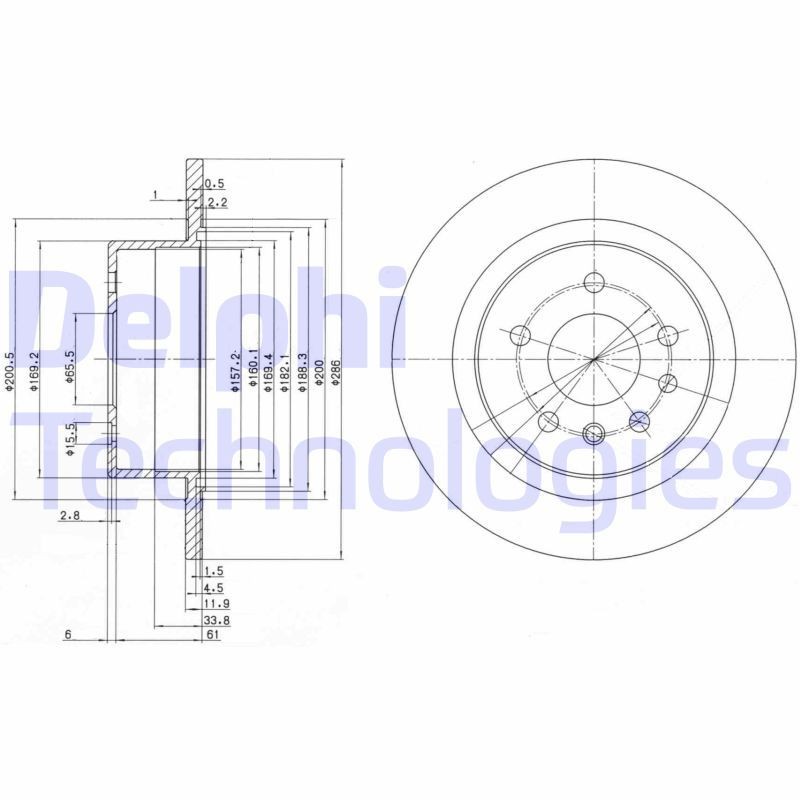 DELPHI BG2986: Piduriketas Ø: 285mm, täis, Ø: 285mm, õlitatud