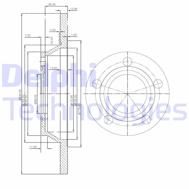 DELPHI BG2987: Piduriketas Ø: 280mm, täis, Ø: 280mm, õlitatud