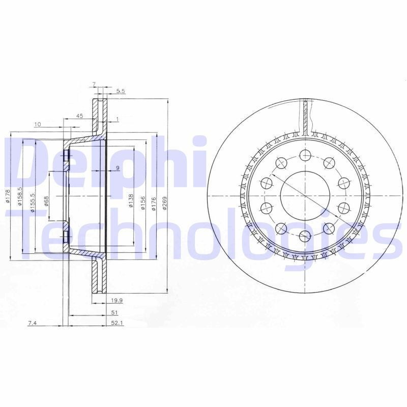 DELPHI BG3029: Piduriketas Ø: 269mm, õhutusega, Ø: 269mm