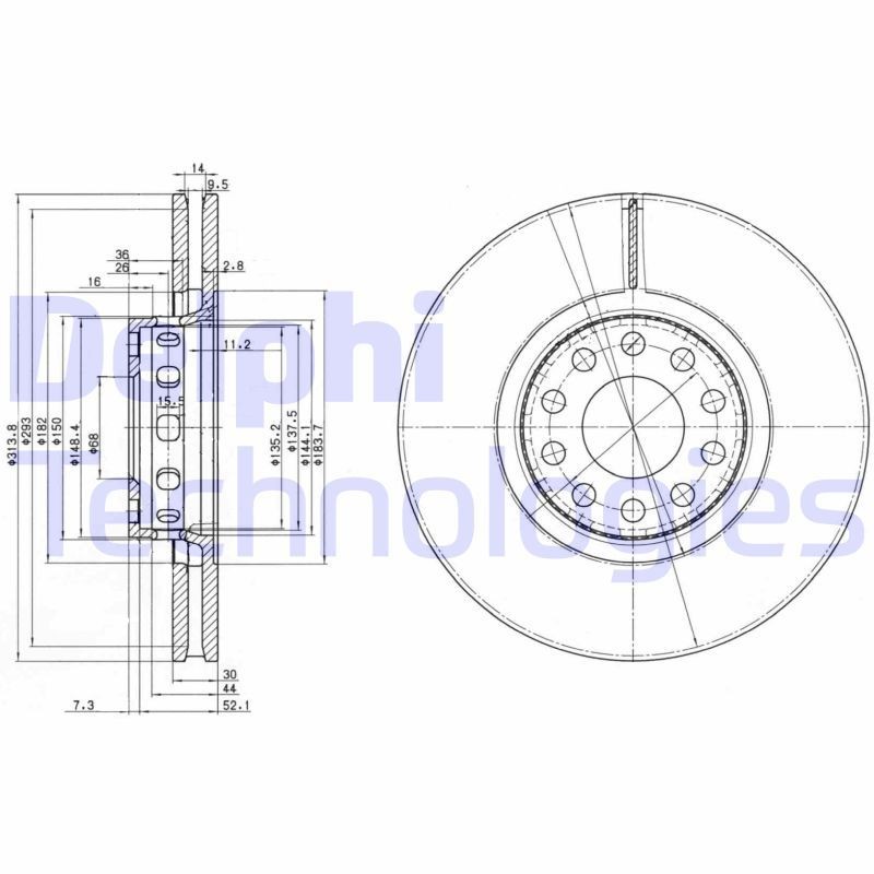 DELPHI BG3033: Piduriketas Ø: 314mm, õhutusega, Ø: 314mm, õlitatud