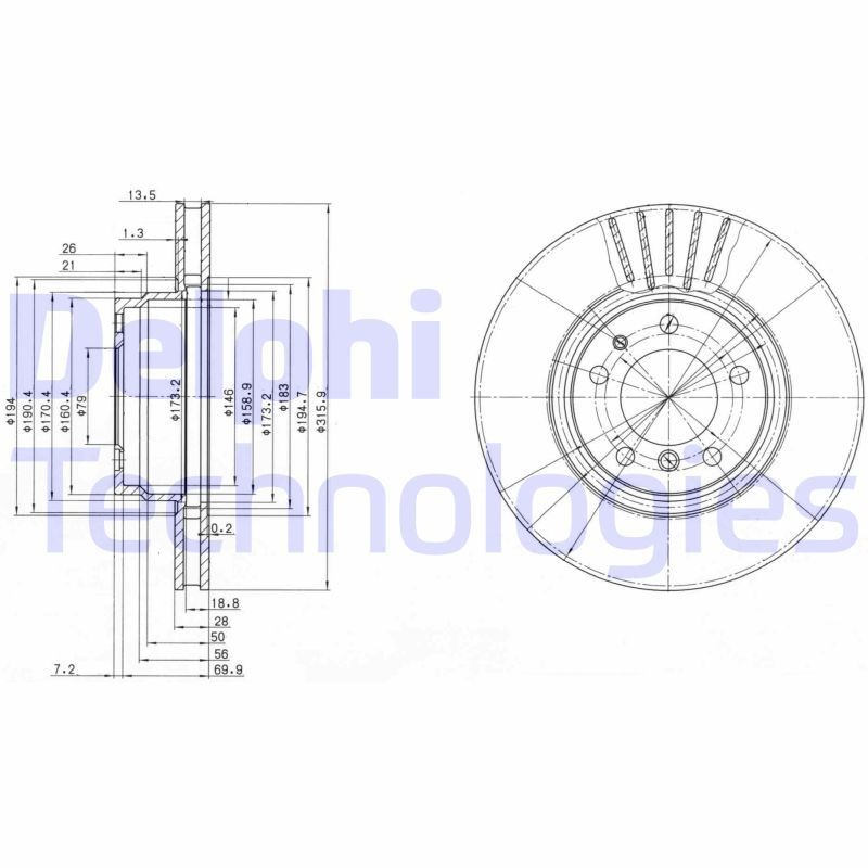DELPHI BG3039: Piduriketas Ø: 316mm, õhutusega, Ø: 316mm, õlitatud