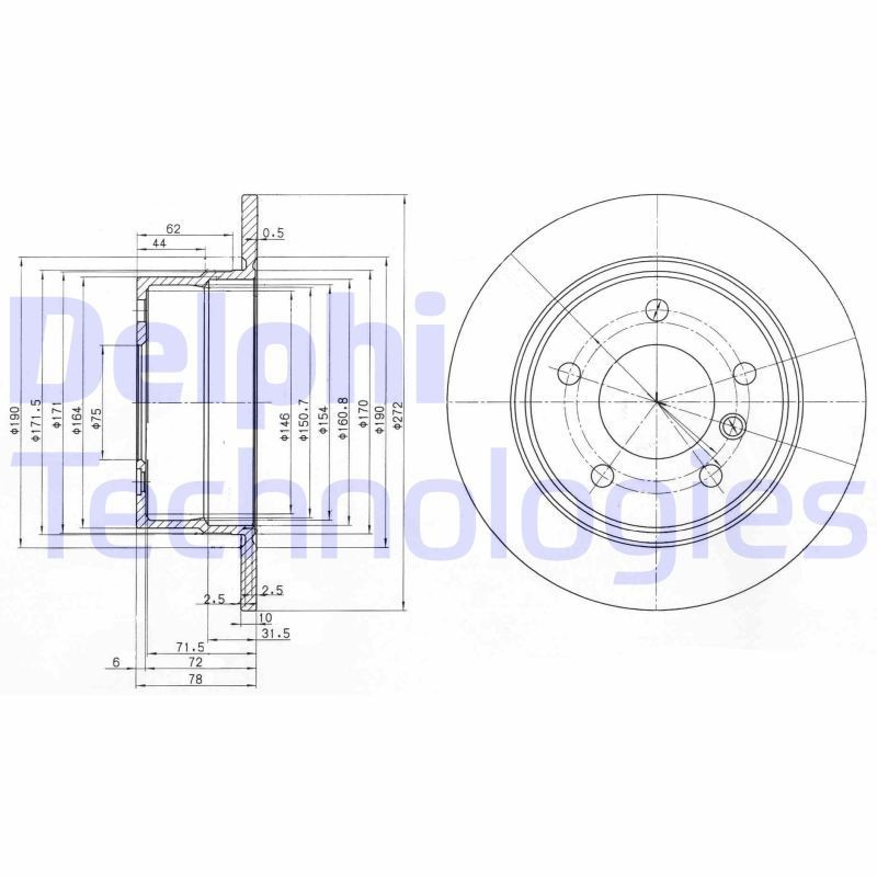 DELPHI BG3040: Спирачен диск Ø: 272mm, плътен, Ø: 272mm, омаслен