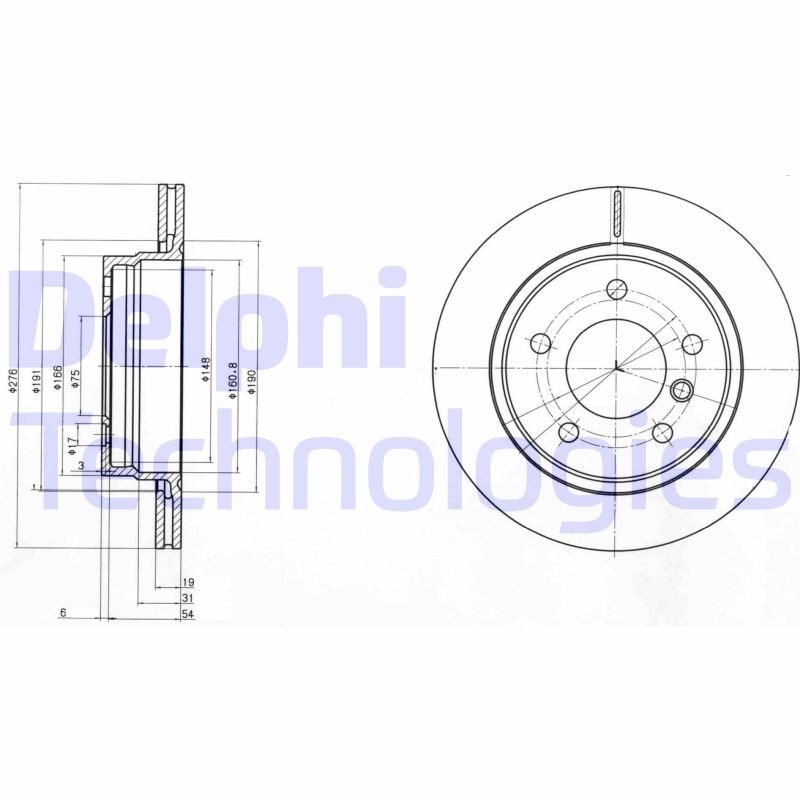 DELPHI BG3041: Piduriketas Ø: 276mm, õhutusega, Ø: 276mm