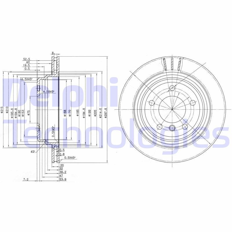 DELPHI BG3042: Piduriketas Ø: 298mm, õhutusega, Ø: 298mm, õlitatud
