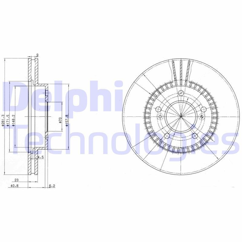DELPHI BG3061: Piduriketas Ø: 282mm, õhutusega, Ø: 282mm, õlitatud