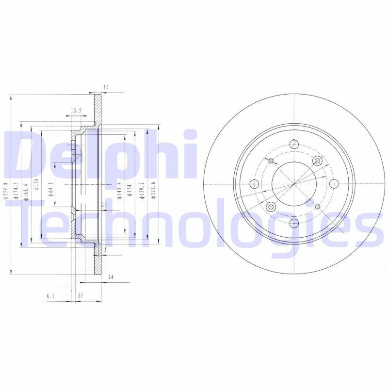 DELPHI BG3062: Disco de freno Ø: 260mm, macizo, Ø: 260mm