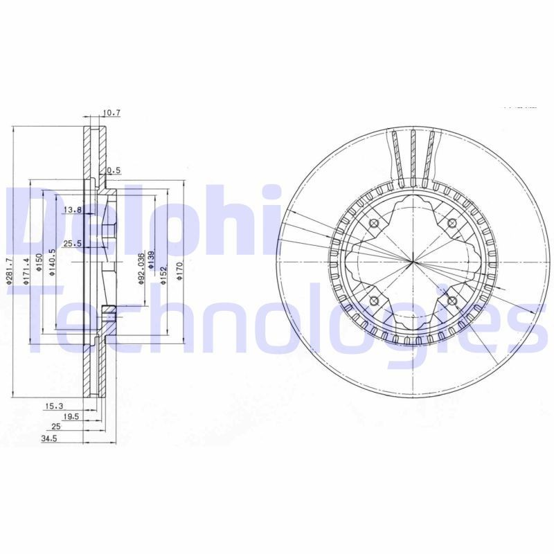 DELPHI BG3063: Piduriketas Ø: 282mm, õhutusega, Ø: 282mm, õlitatud