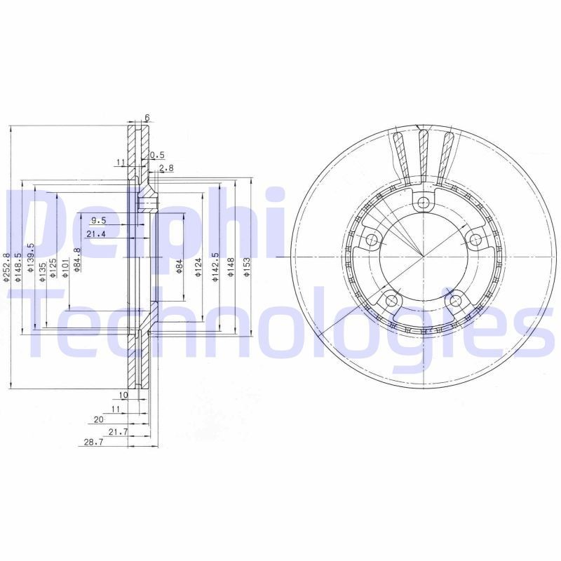 DELPHI BG3071: Disc de frână Ř: 253mm, ventilat, Ř: 253mm, uns