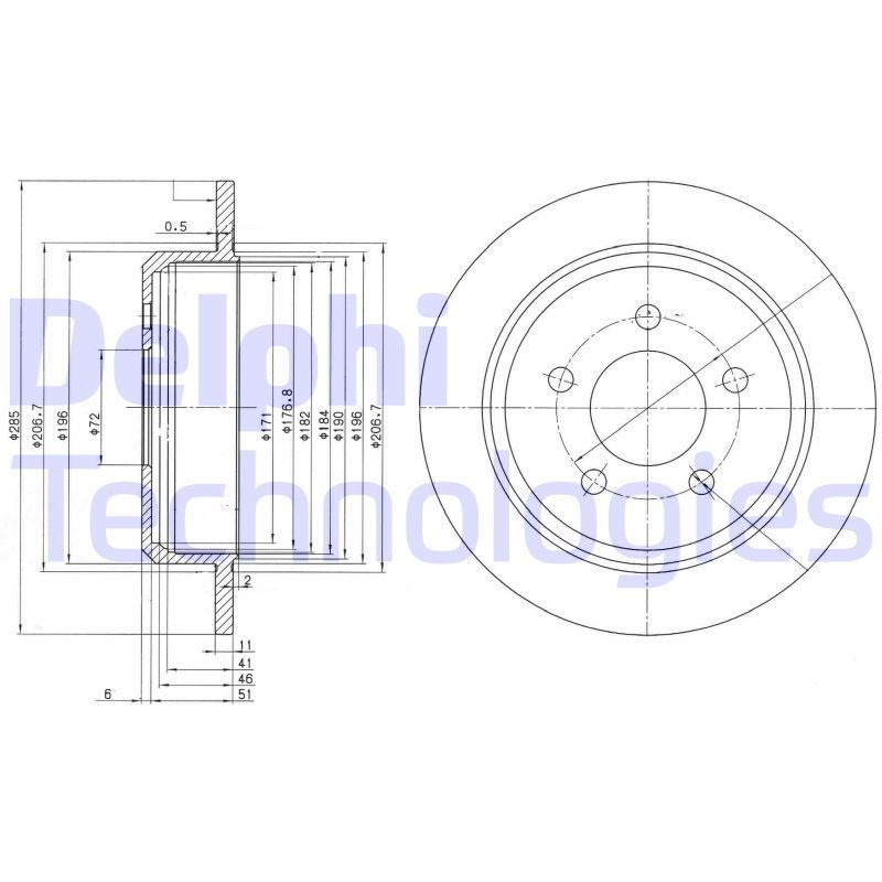 DELPHI BG3073: Piduriketas Ø: 285mm, täis, Ø: 285mm, õlitatud