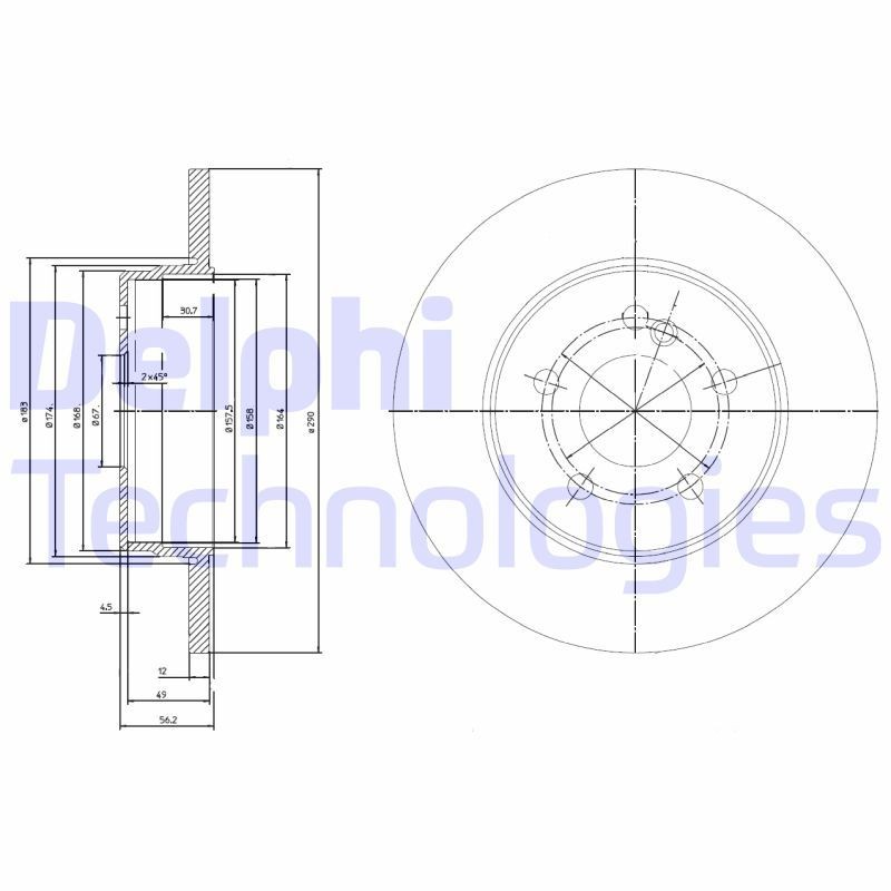 DELPHI BG3089: Δισκόπλακα Ø: 290mm, πλήρες, Ø: 290mm