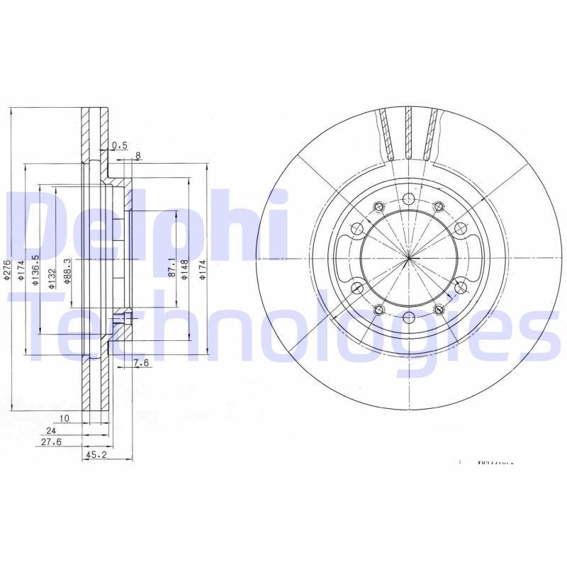 DELPHI BG3099: Piduriketas Ø: 276mm, õhutusega, Ø: 276mm, õlitatud