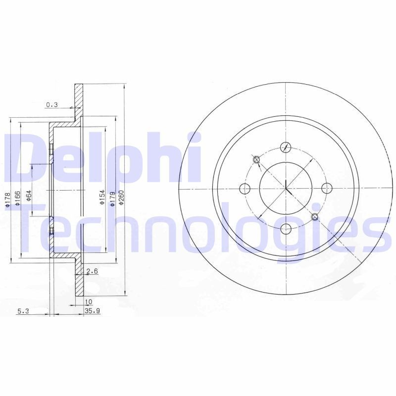 DELPHI BG3102: Bremseskive Ø: 260mm, fullt ut, Ø: 260mm, oljet