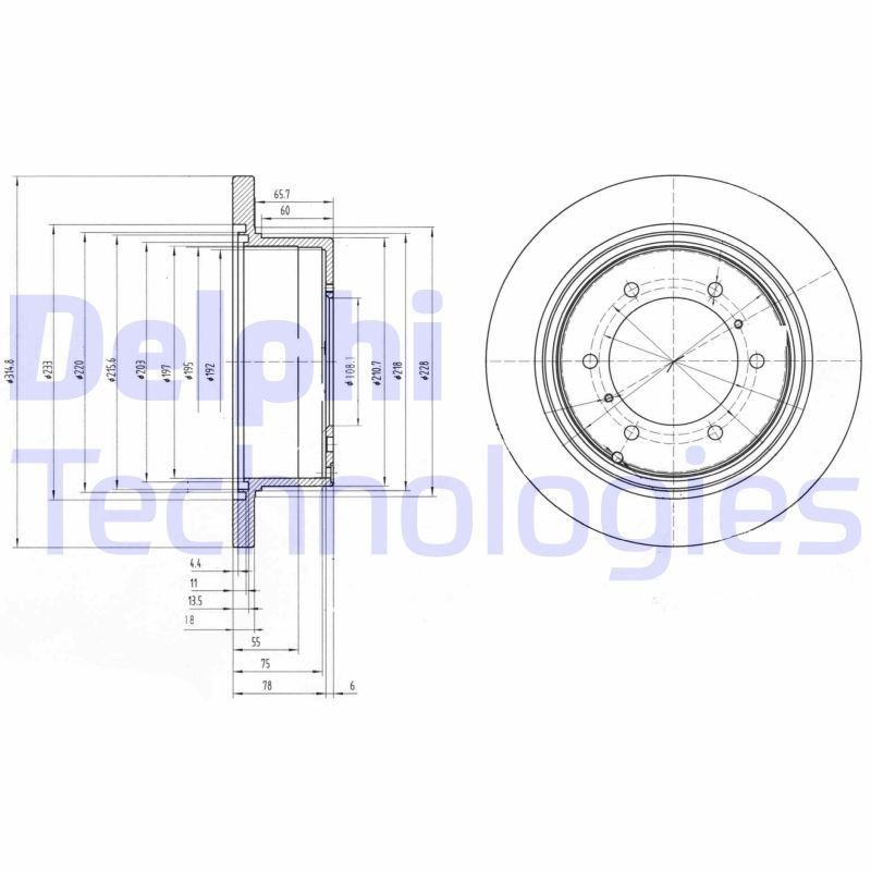 DELPHI BG3105: Jarrulevy Ø: 315mm, täysi, Ø: 315mm, rasvattu