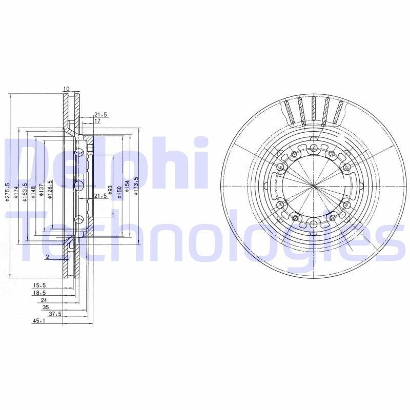DELPHI BG3115: Piduriketas Ø: 276mm, õhutusega, Ø: 276mm, õlitatud