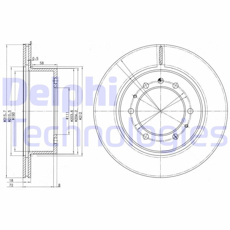 DELPHI BG3117: Piduriketas Ø: 317mm, õhutusega, Ø: 317mm, õlitatud