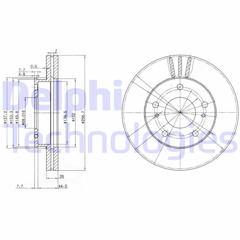 DELPHI BG3127: Piduriketas Ø: 257mm, õhutusega, Ø: 257mm, õlitatud