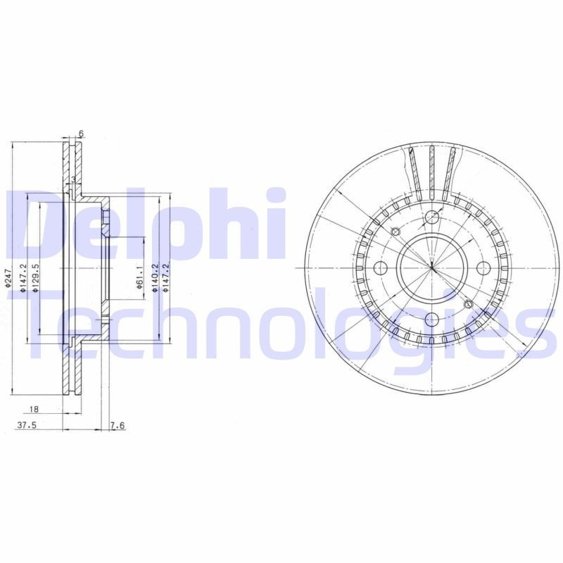 DELPHI BG3134: Stabdžių diskas Ø: 247mm, ventiliuojama, Ø: 247mm, padengta alyva