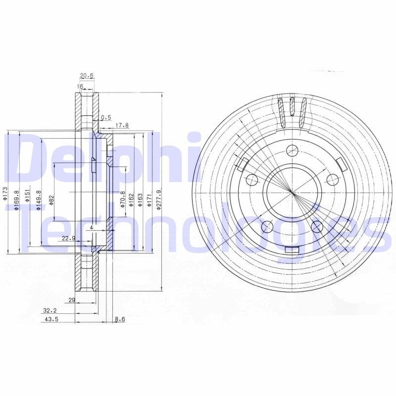 DELPHI BG3144: Piduriketas Ø: 277mm, õhutusega, Ø: 277mm, õlitatud