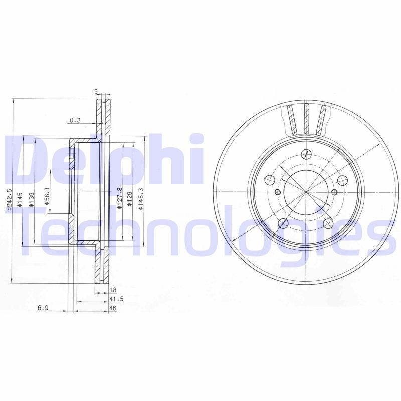 DELPHI BG3151: Piduriketas Ø: 242mm, õhutusega, Ø: 242mm, õlitatud