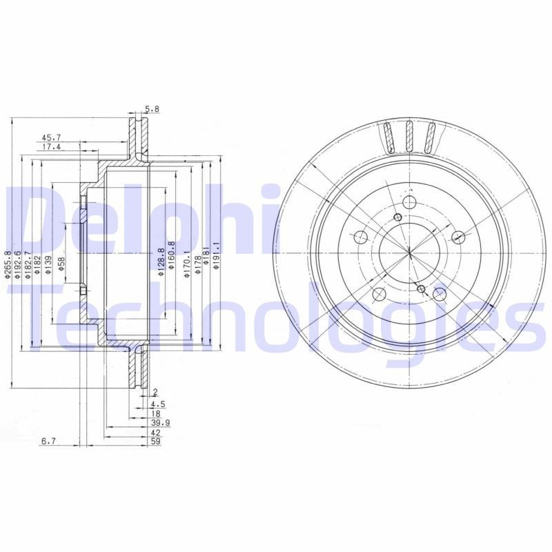 DELPHI BG3154: Piduriketas Ø: 266mm, õhutusega, Ø: 266mm, õlitatud