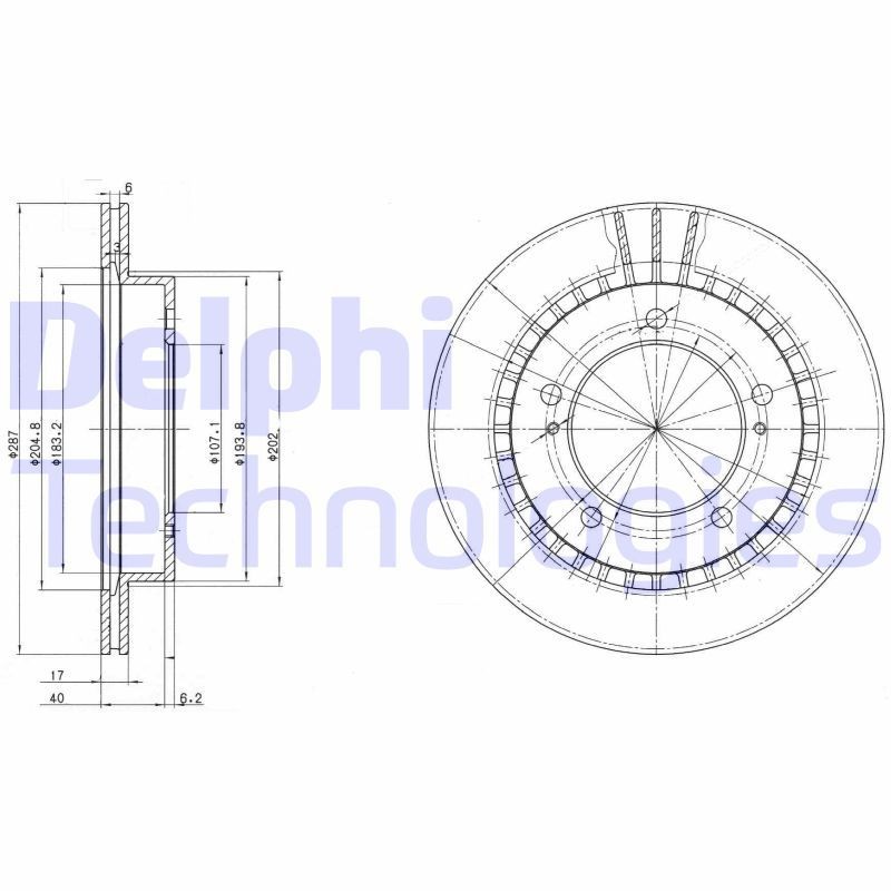 DELPHI BG3158: Piduriketas Ø: 287mm, õhutusega, Ø: 287mm, õlitatud