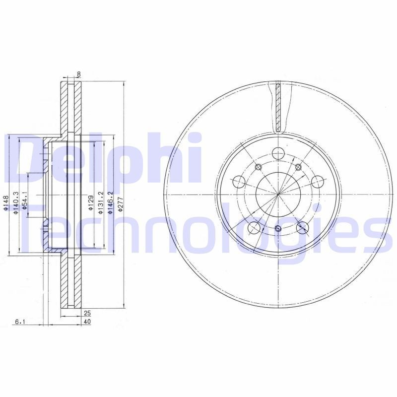 DELPHI BG3168: Disc de frână Ř: 277mm, ventilat, Ř: 277mm
