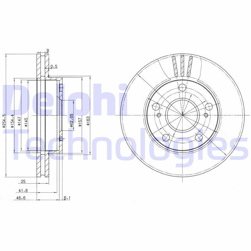 DELPHI BG3172: Piduriketas Ø: 255mm, õhutusega, Ø: 255mm, õlitatud