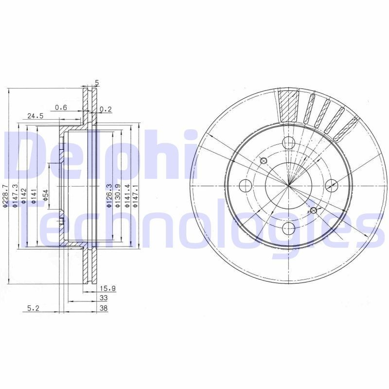DELPHI BG3173: Piduriketas Ø: 230mm, õhutusega, Ø: 230mm, õlitatud