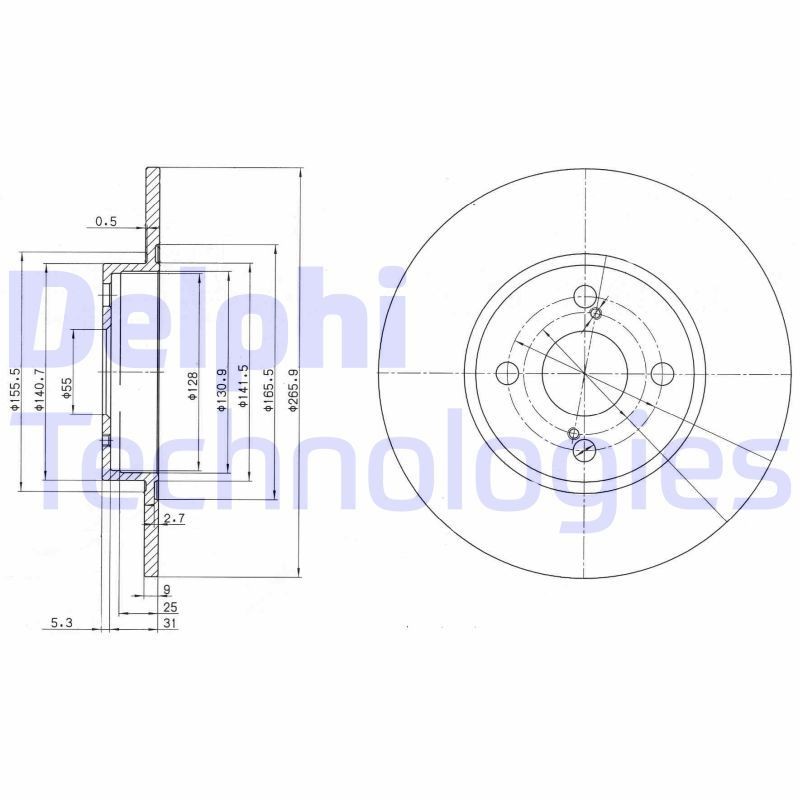 DELPHI BG3186: Piduriketas Ø: 266mm, täis, Ø: 266mm, õlitatud