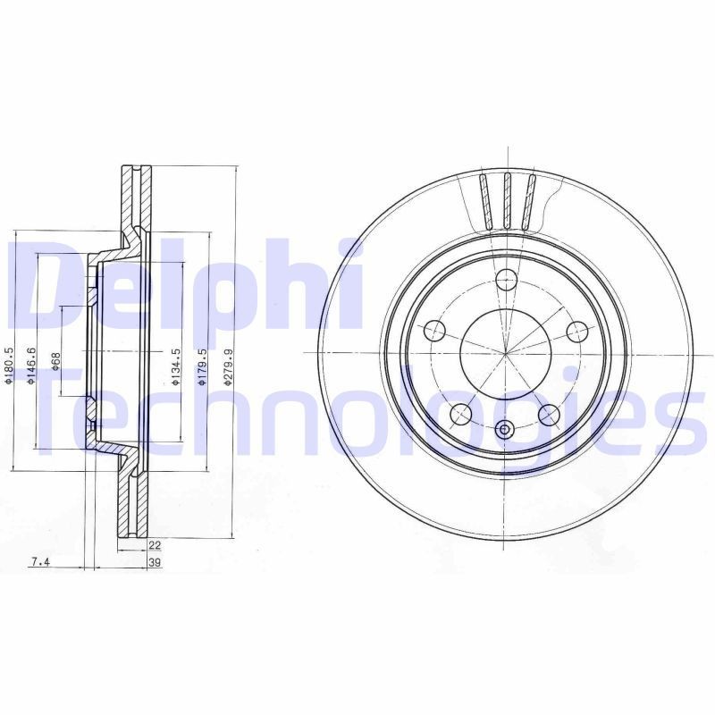 DELPHI BG3198: Piduriketas Ø: 280mm, õhutusega, Ø: 280mm, õlitatud
