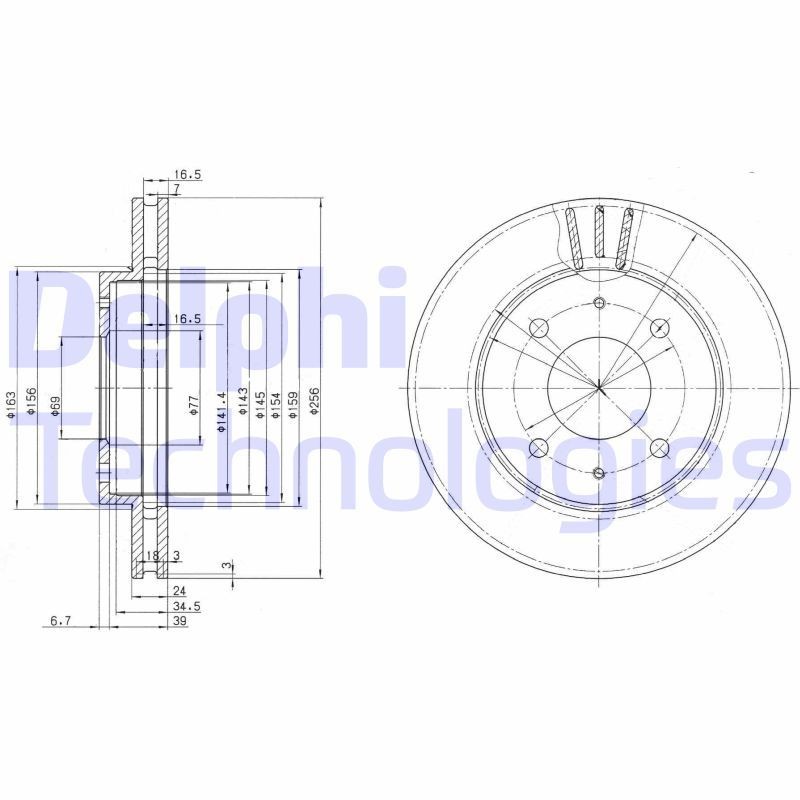 DELPHI BG3202: Piduriketas Ø: 256mm, õhutusega, Ø: 256mm, õlitatud